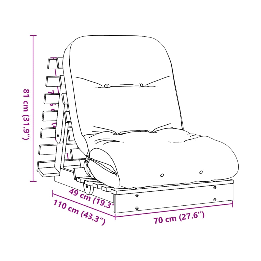 Tömör impregnált fenyőfa futon kanapéágy matraccal 70x206x11 cm