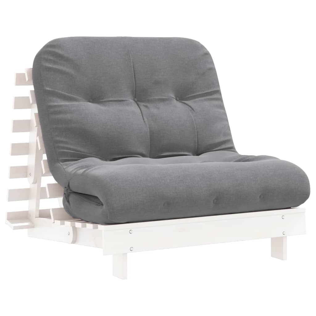 Fehér tömör fenyőfa futon kanapéágy matraccal 80 x 206 x 11 cm