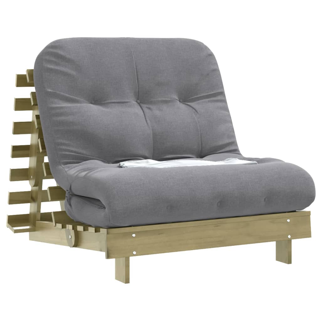 Tömör impregnált fenyőfa futon kanapéágy matraccal 90x206x11 cm