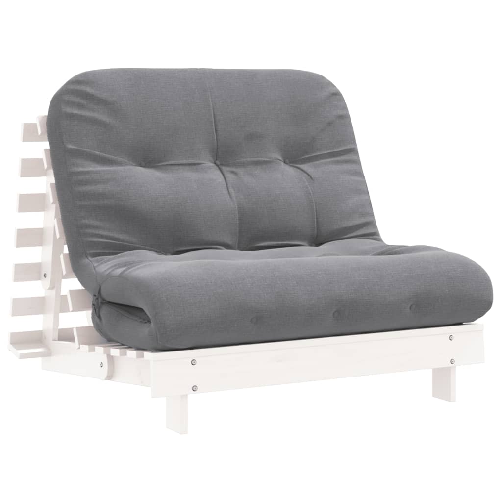 Fehér tömör fenyőfa futon kanapéágy matraccal 100 x 206 x 11 cm