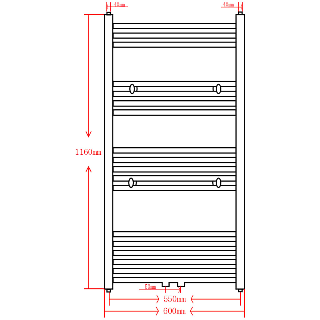 Szürke fürdőszobai egyenes törölközőtartó központi fűtéssel 600x1160mm