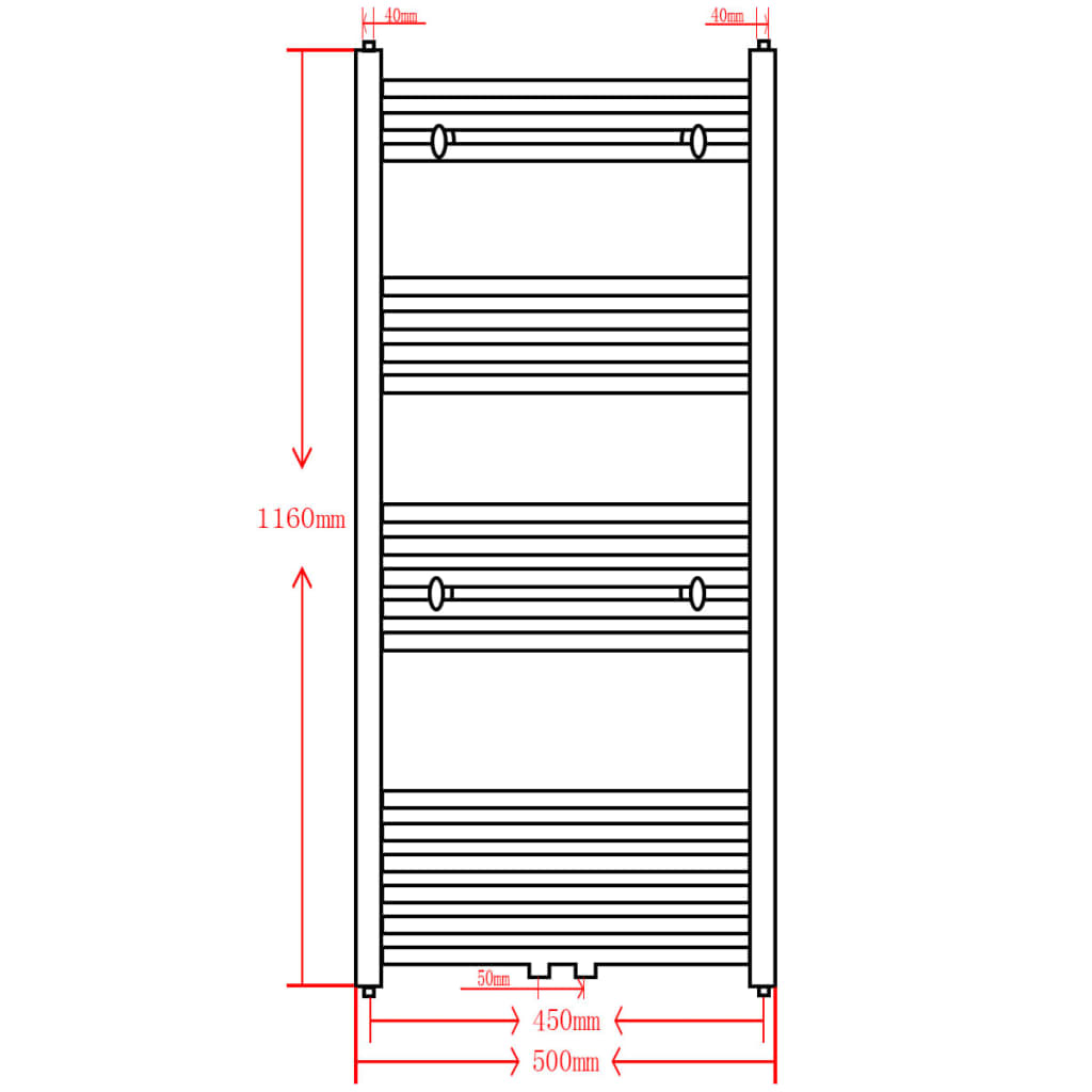 Szürke fürdőszobai íves törölközőtartó központi fűtéssel 500x1160 mm