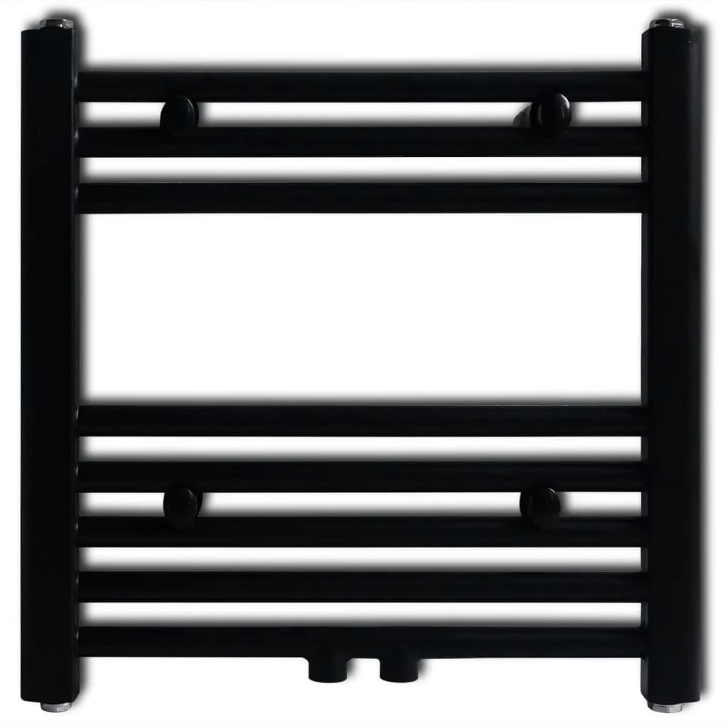 Fekete fürdőszobai egyenes törölközőtartó központi fűtéssel 480x480 mm