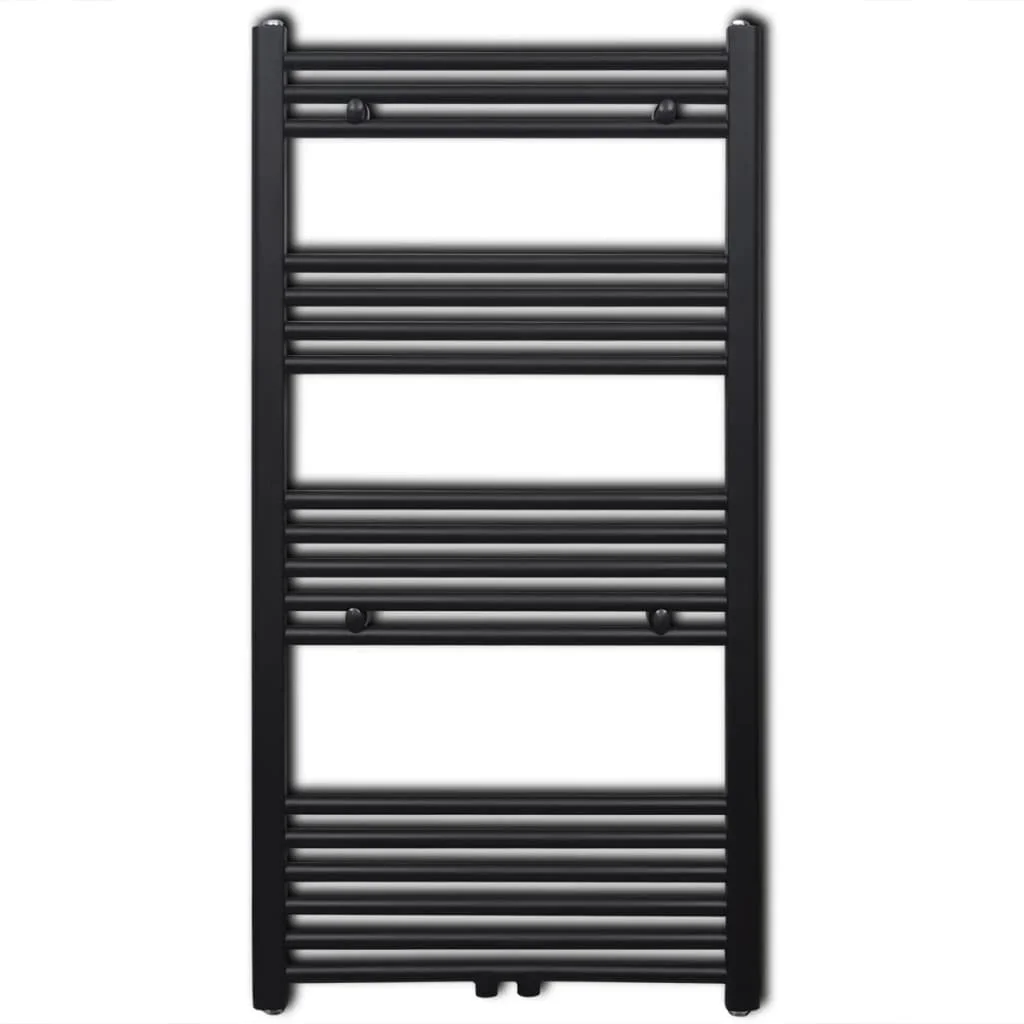 Fekete fürdőszobai egyenes törölközőtartó központi fűtéssel 600x1160mm