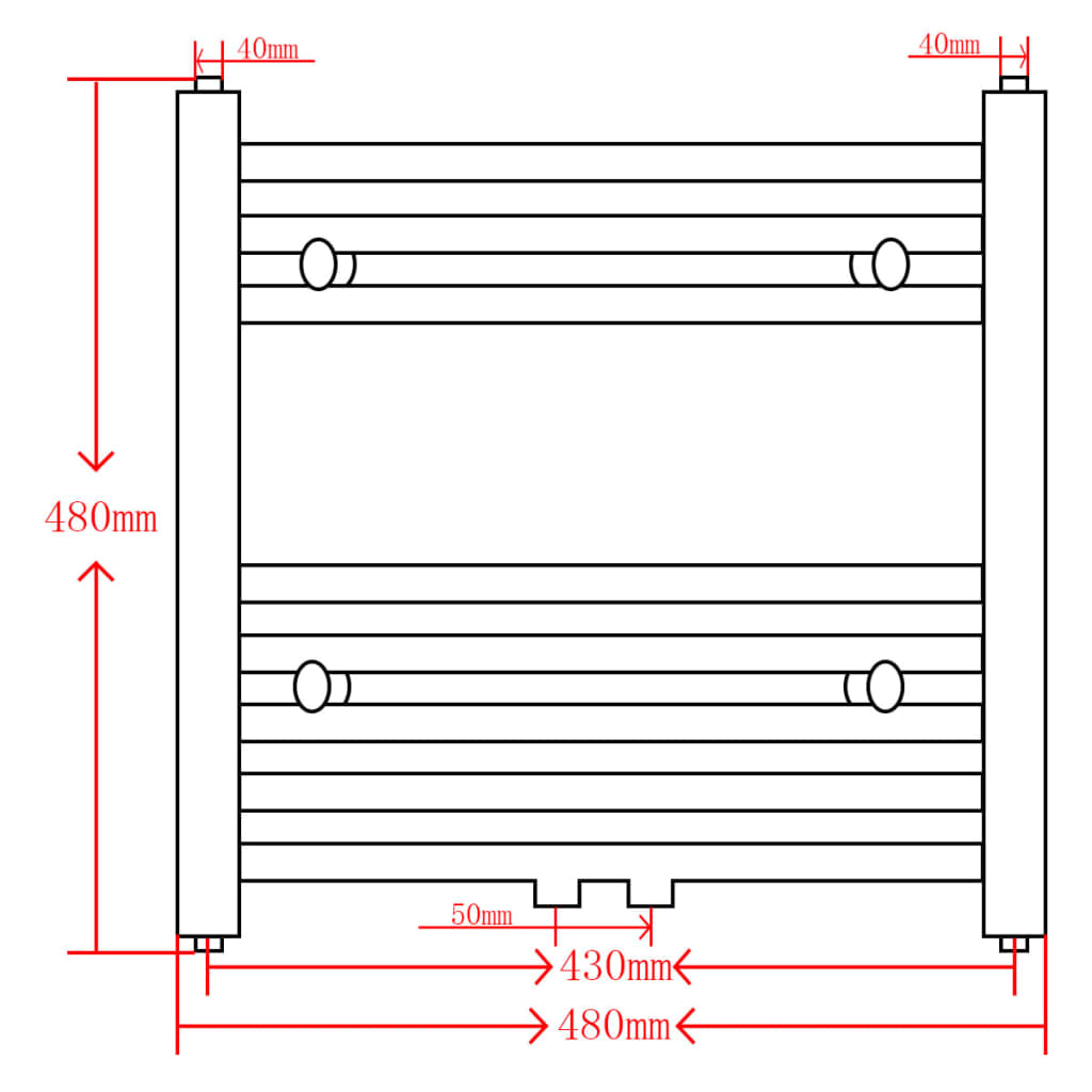 Fekete fürdőszobai íves törölközőtartó központi fűtéssel 480x480 mm