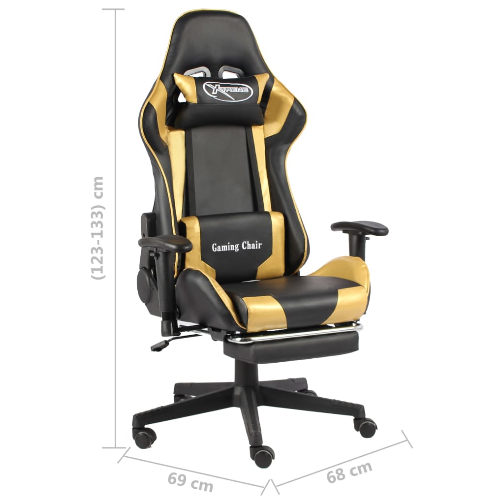 Aranyszínű PVC forgó gamer szék lábtartóval