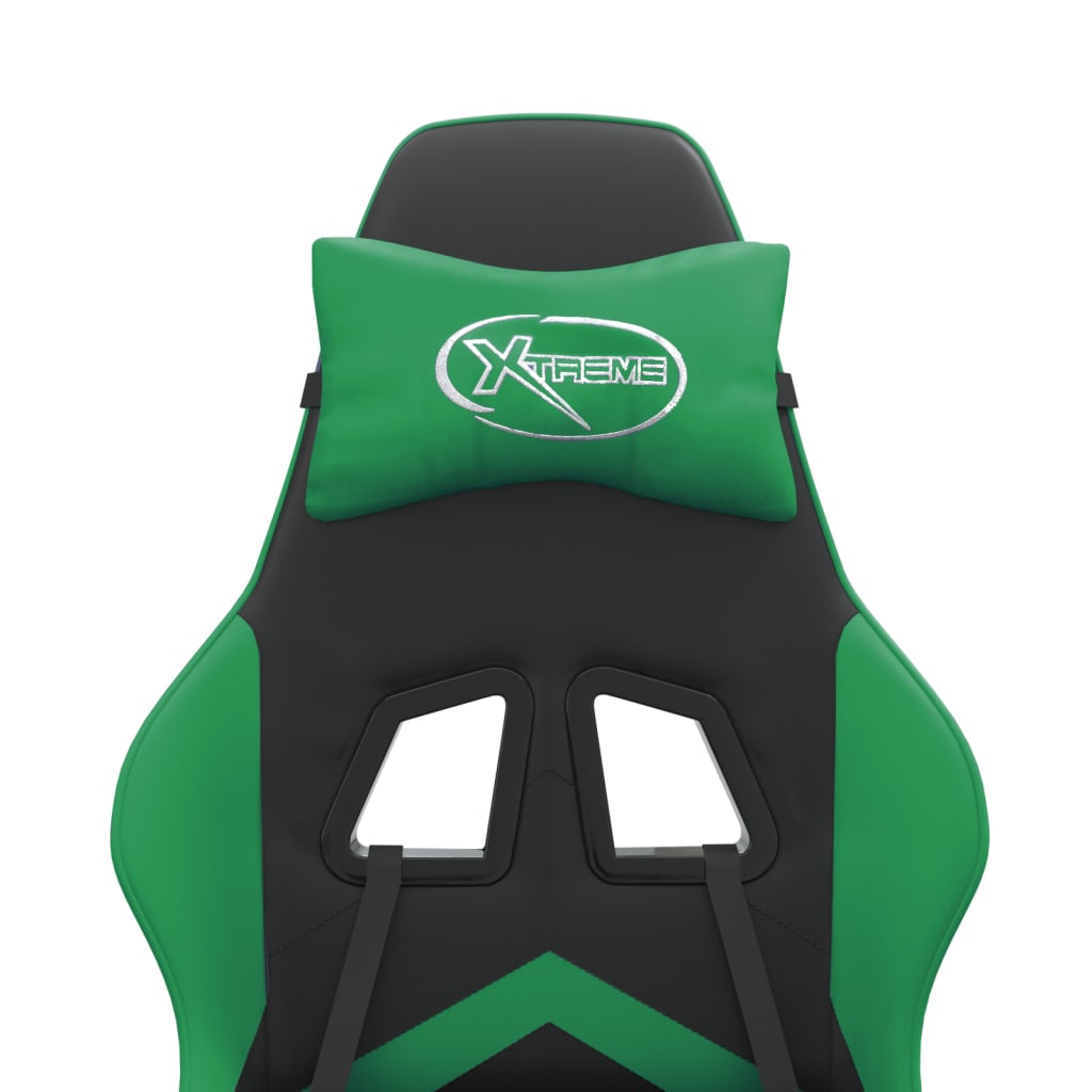 Fekete és zöld műbőr forgó játékszék lábtartóval