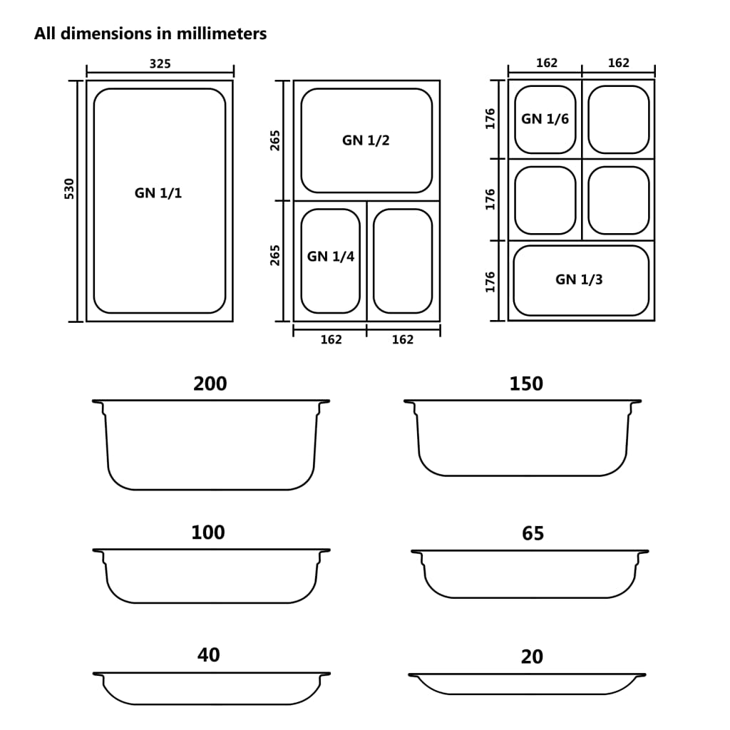 8 db rozsdamentes acél Gasztronorm edény GN 1/4 100 mm