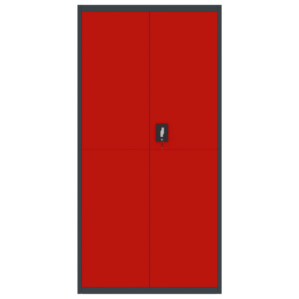 Antracitszürke-piros acél irattartó szekrény 90x40x180 cm