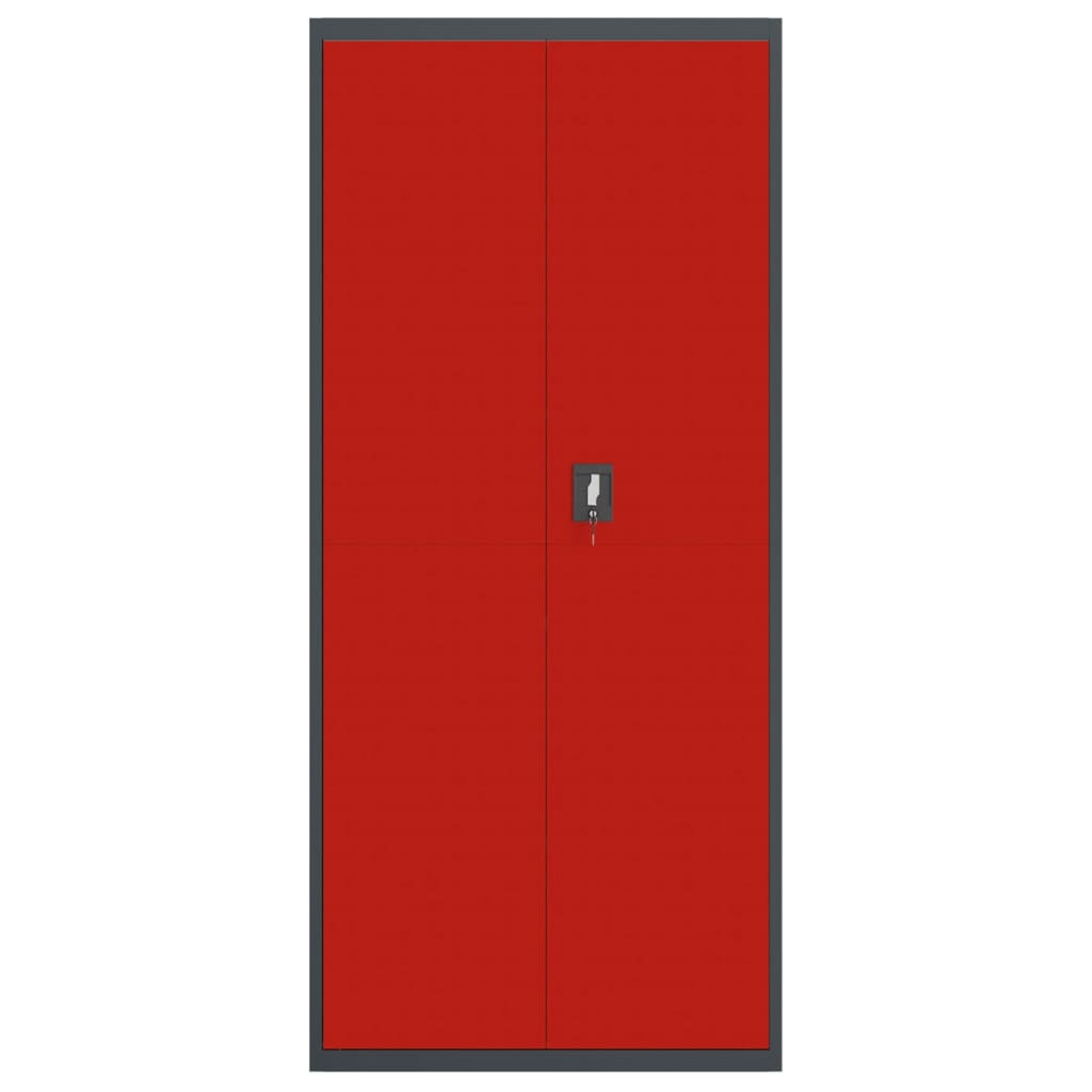 Antracitszürke-piros acél irattartó szekrény 90x40x200 cm