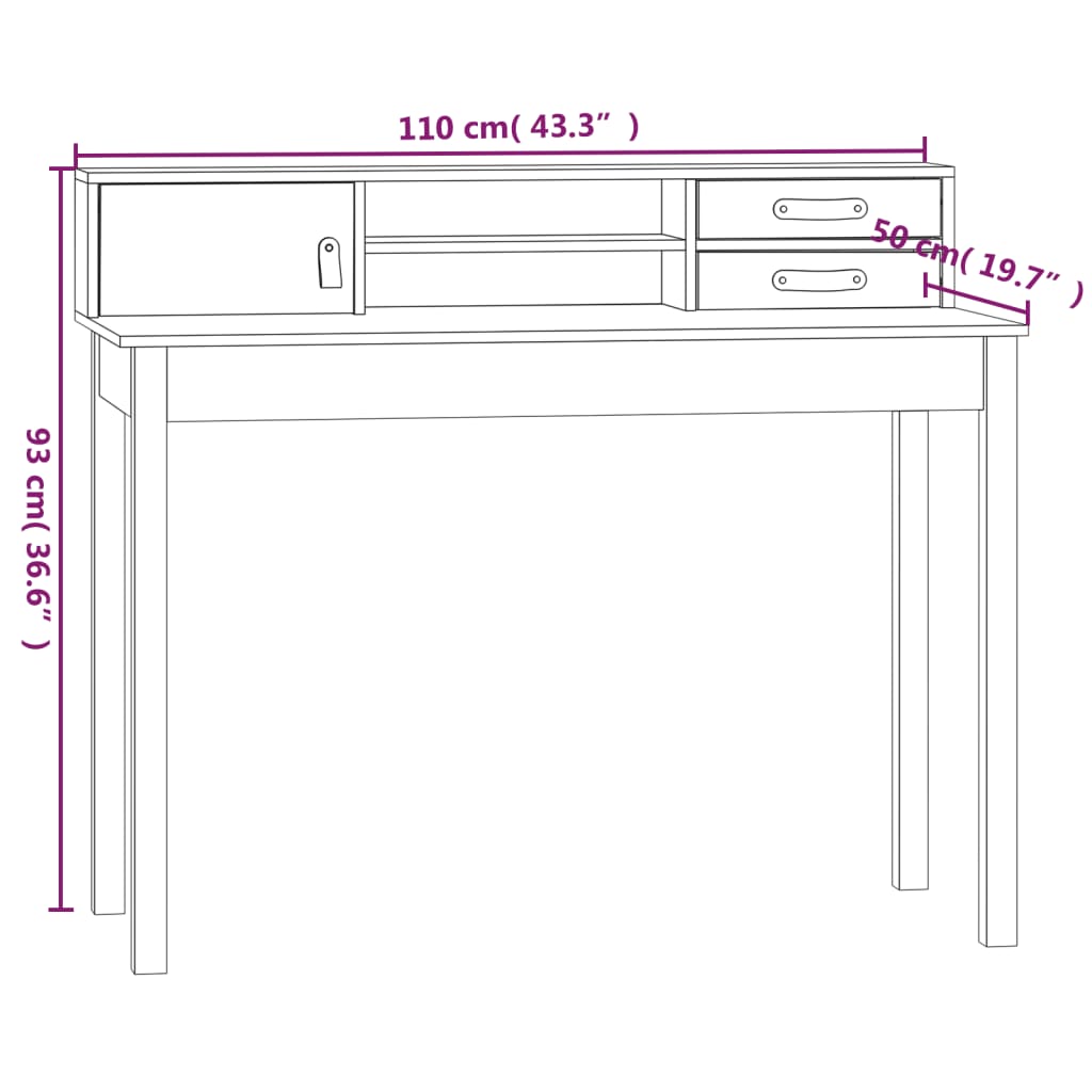 Fehér tömör fenyőfa íróasztal 110 x 50 x 93 cm