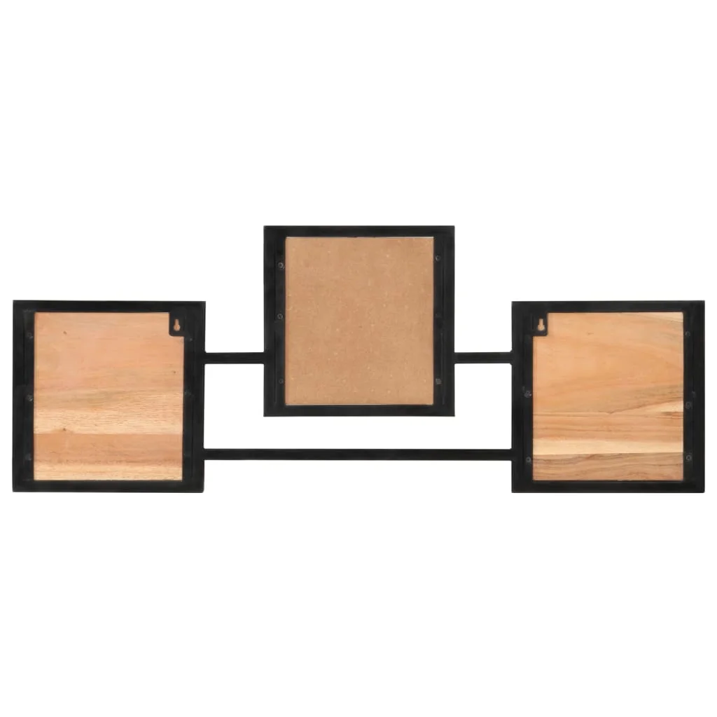 Tömör akácfa és vas falra szerelhető ruhafogas 90 x 1 x 35 cm