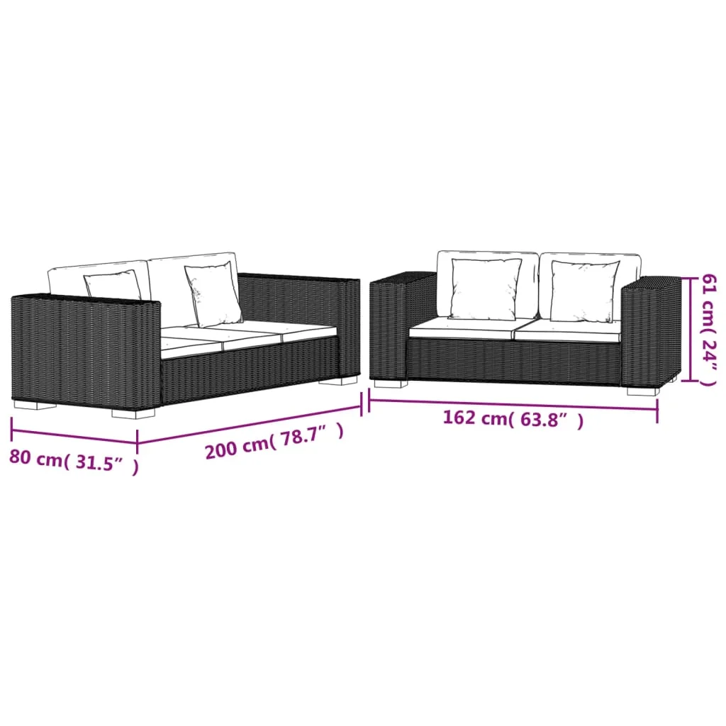 Kétszemélyes és háromszemélyes kanapé szett valódi rattan