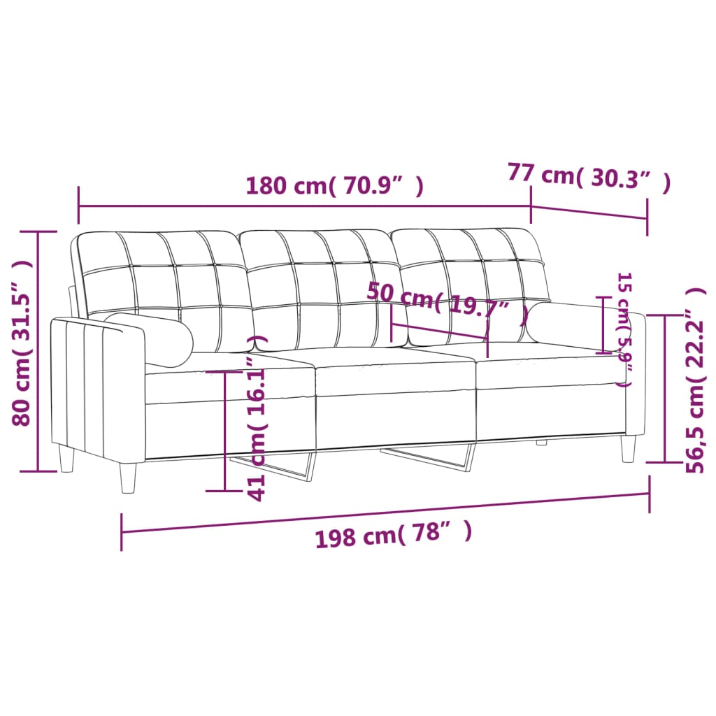 3 személyes sötétszürke szövet kanapé díszpárnákkal 180 cm