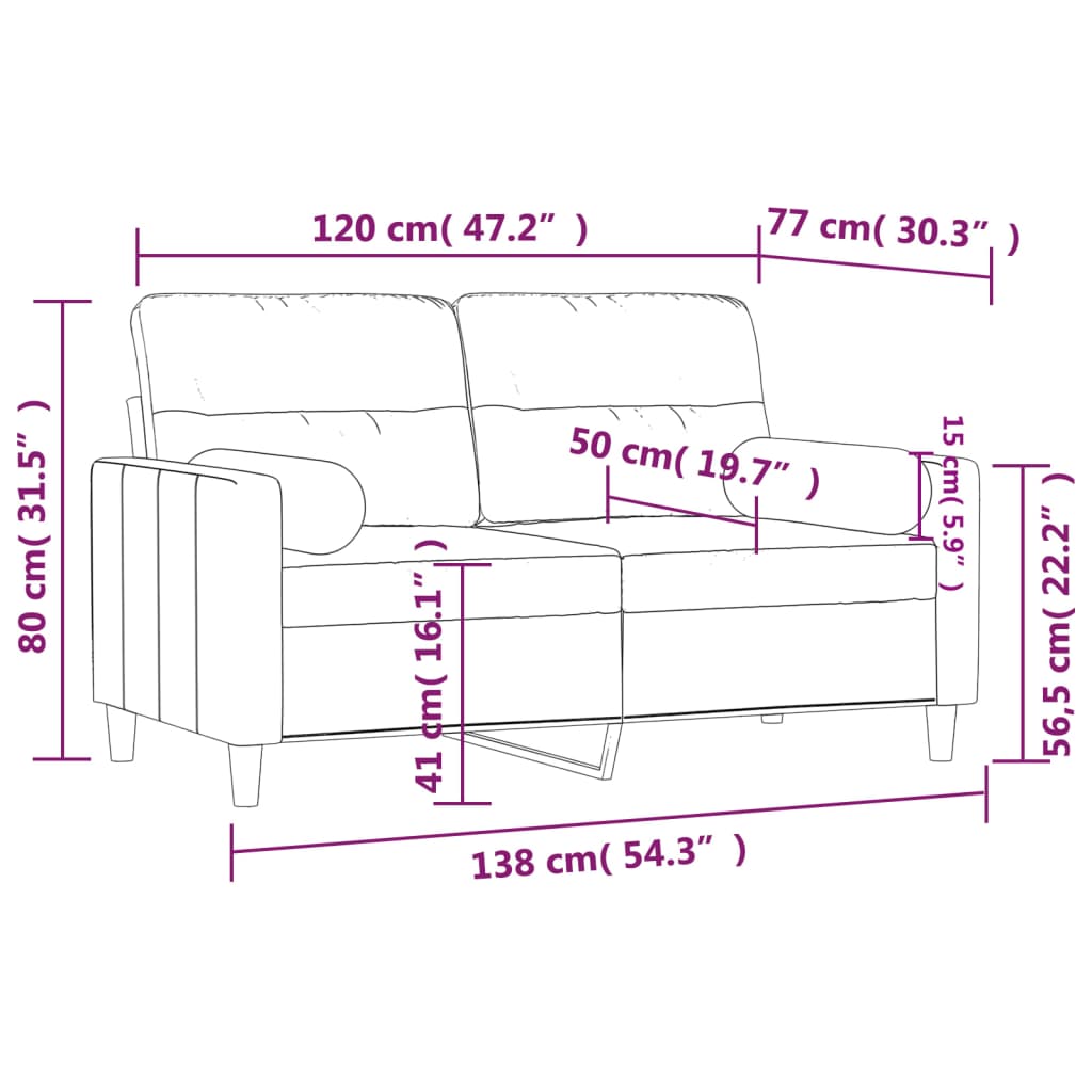 2 személyes barna szövet kanapé díszpárnákkal 120 cm