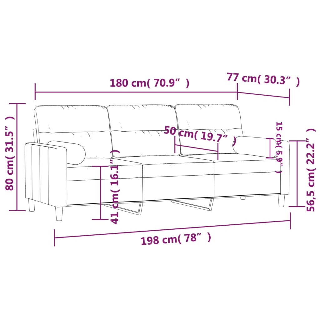 3 személyes sötétszürke szövet kanapé díszpárnákkal 180 cm