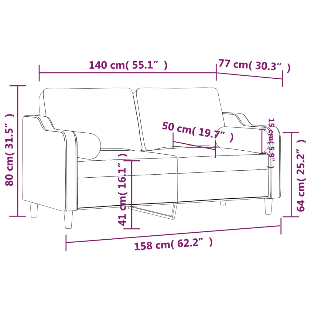 2 személyes világosszürke szövet kanapé díszpárnákkal 140 cm