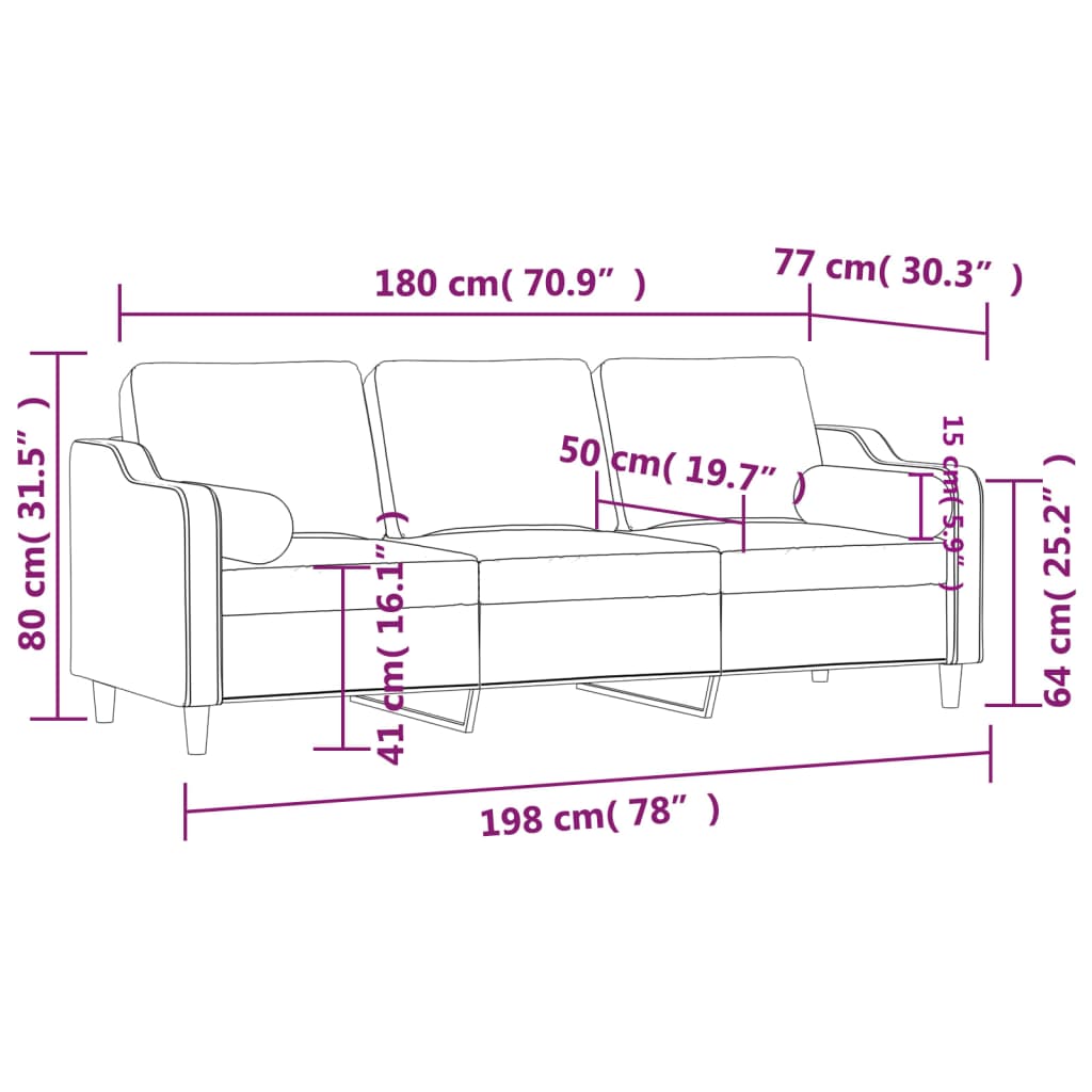 3 személyes sötétszürke szövet kanapé díszpárnákkal 180 cm