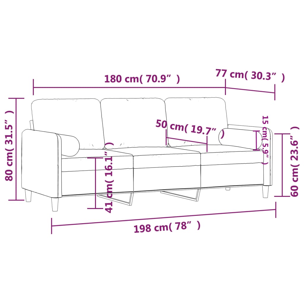 3 személyes sötétszürke bársony kanapé díszpárnákkal 180 cm