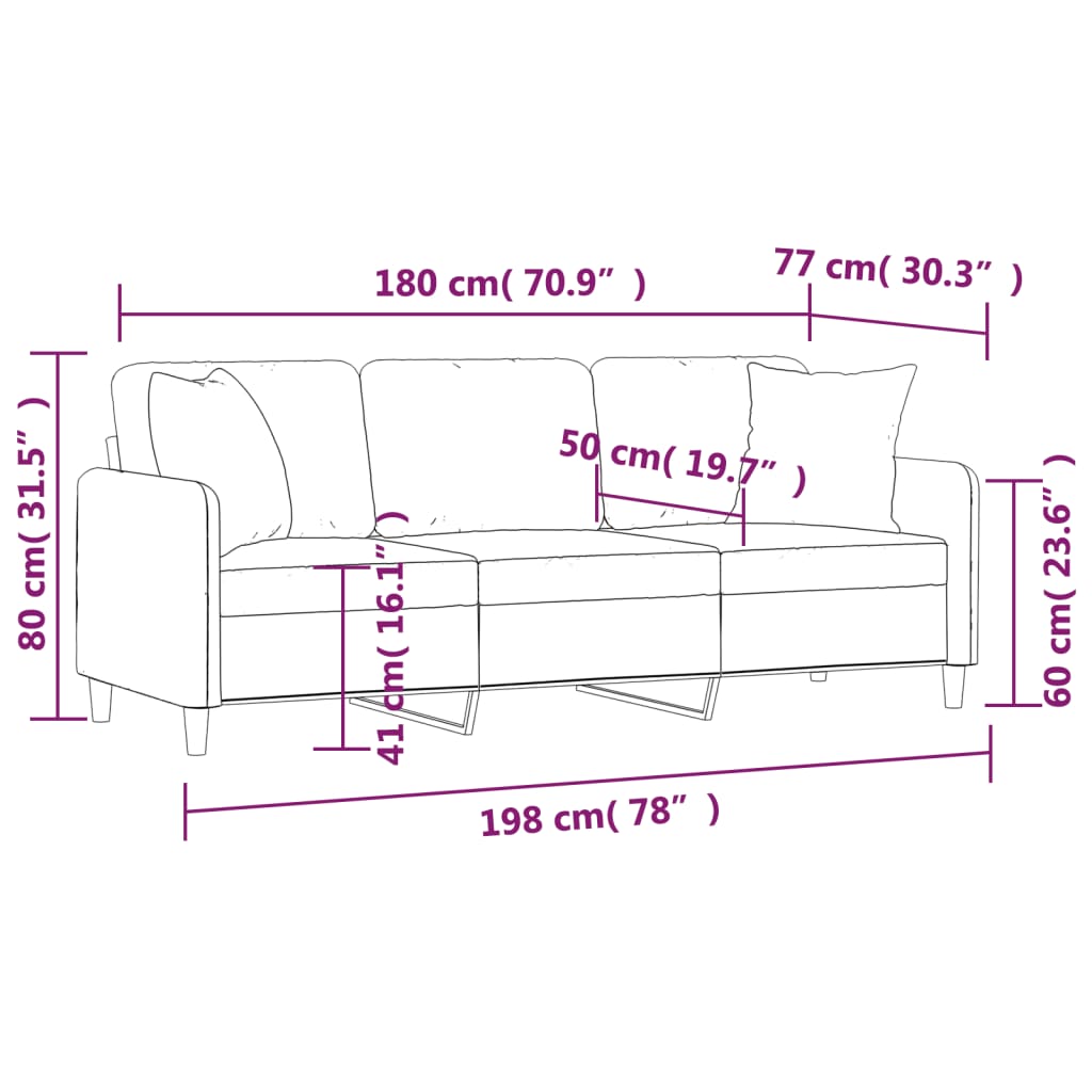 3 személyes barna szövet kanapé díszpárnákkal 180 cm