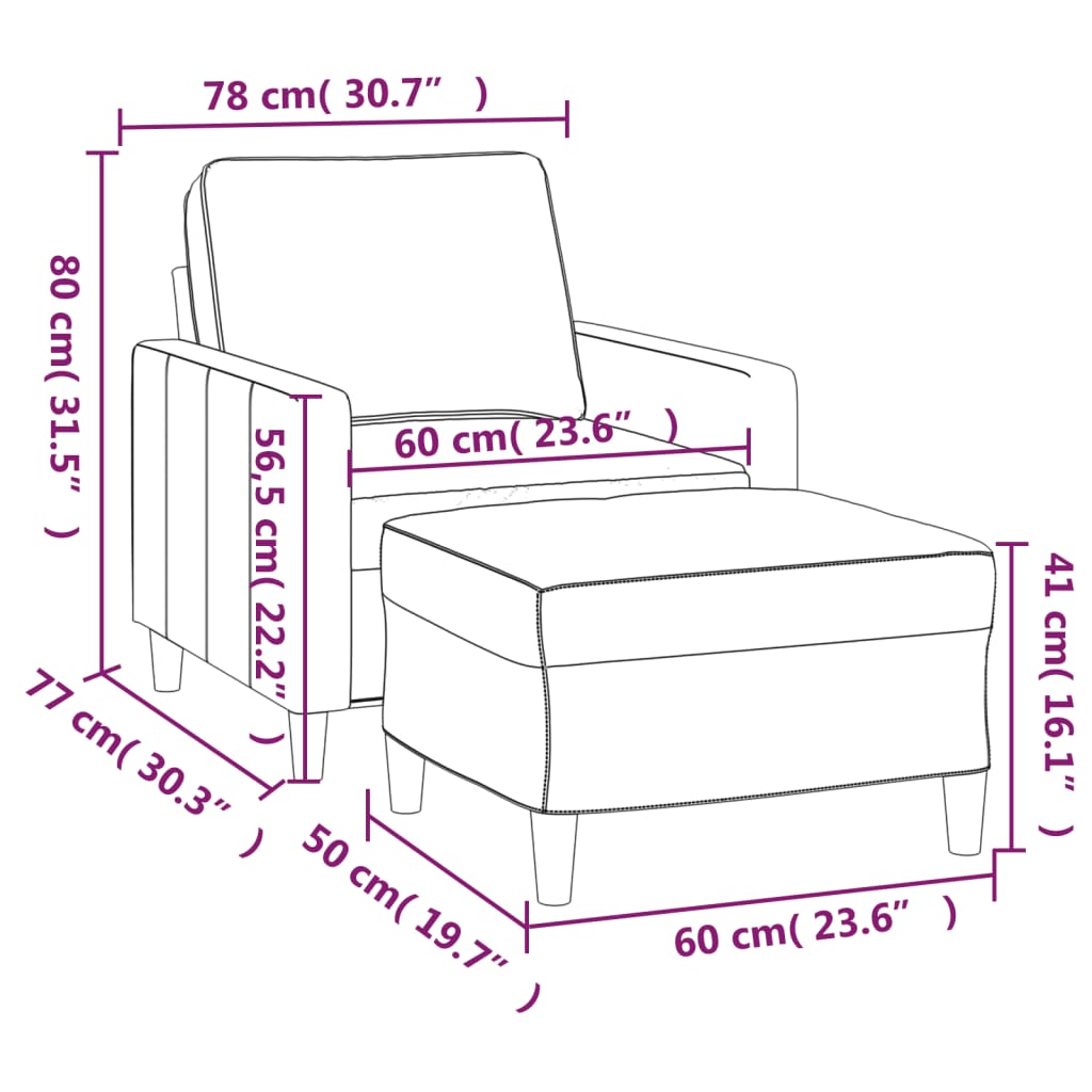 Sárga bársony kanapéfotel lábtartóval 60 cm