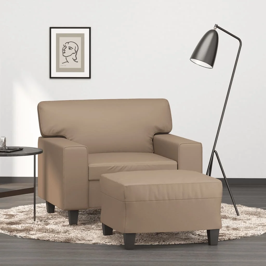 Kávészínű műbőr kanapéfotel lábtartóval 60 cm