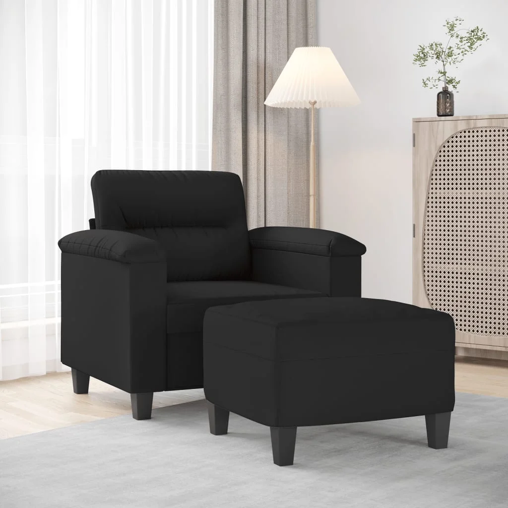 Fekete mikroszálas szövet kanapéfotel lábtartóval 60 cm