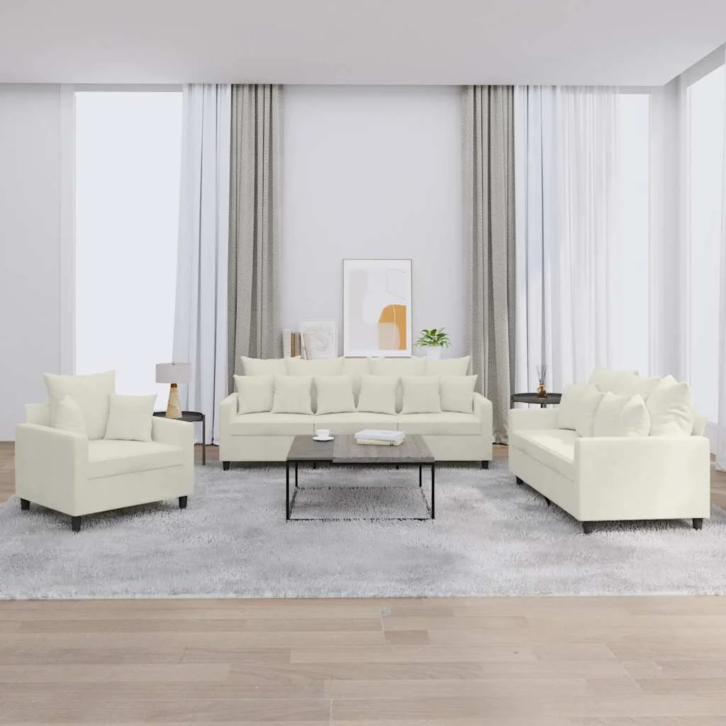 3 részes krém bársony ülőgarnitúra párnákkal