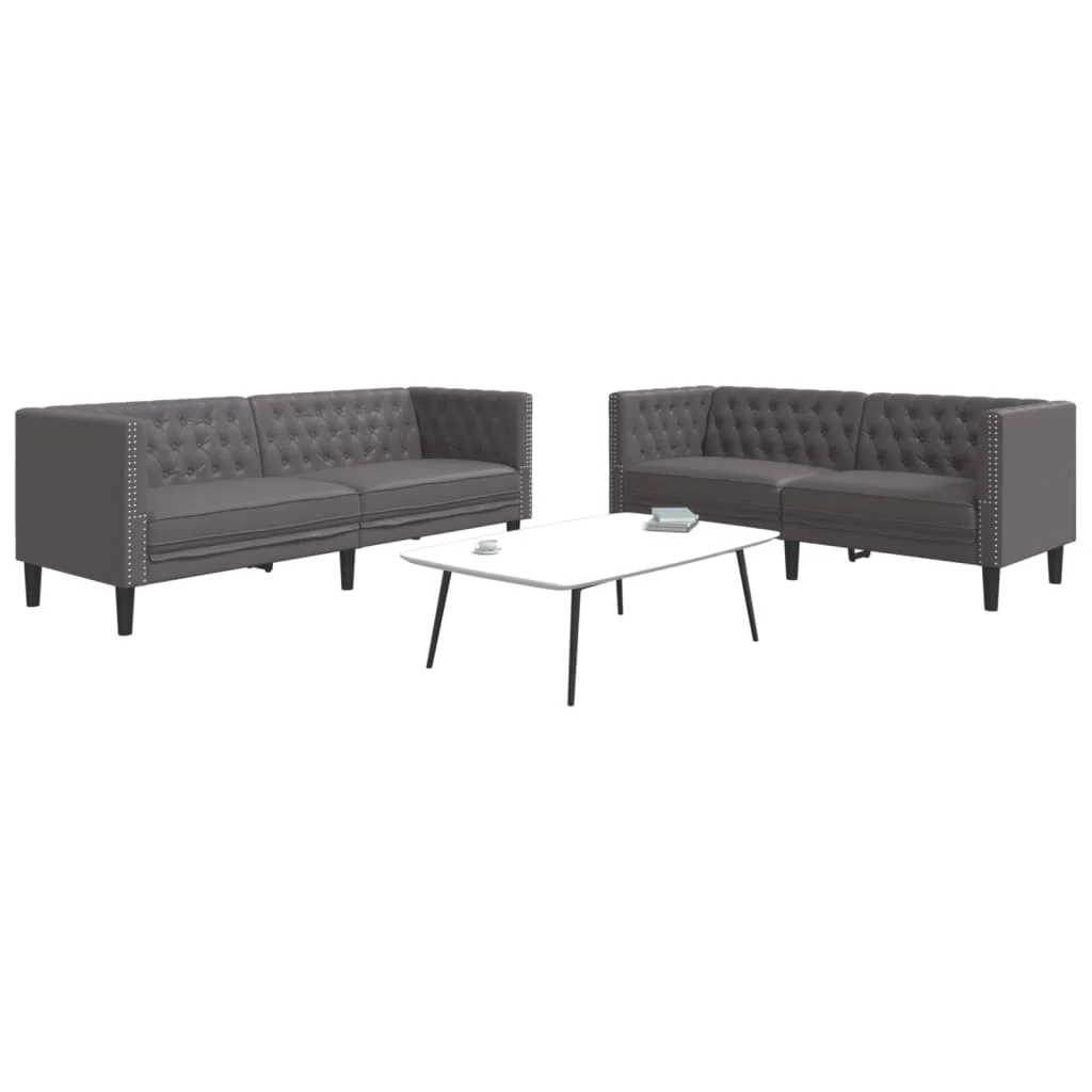 2 részes szürke műbőr Chesterfield kanapégarnitúra