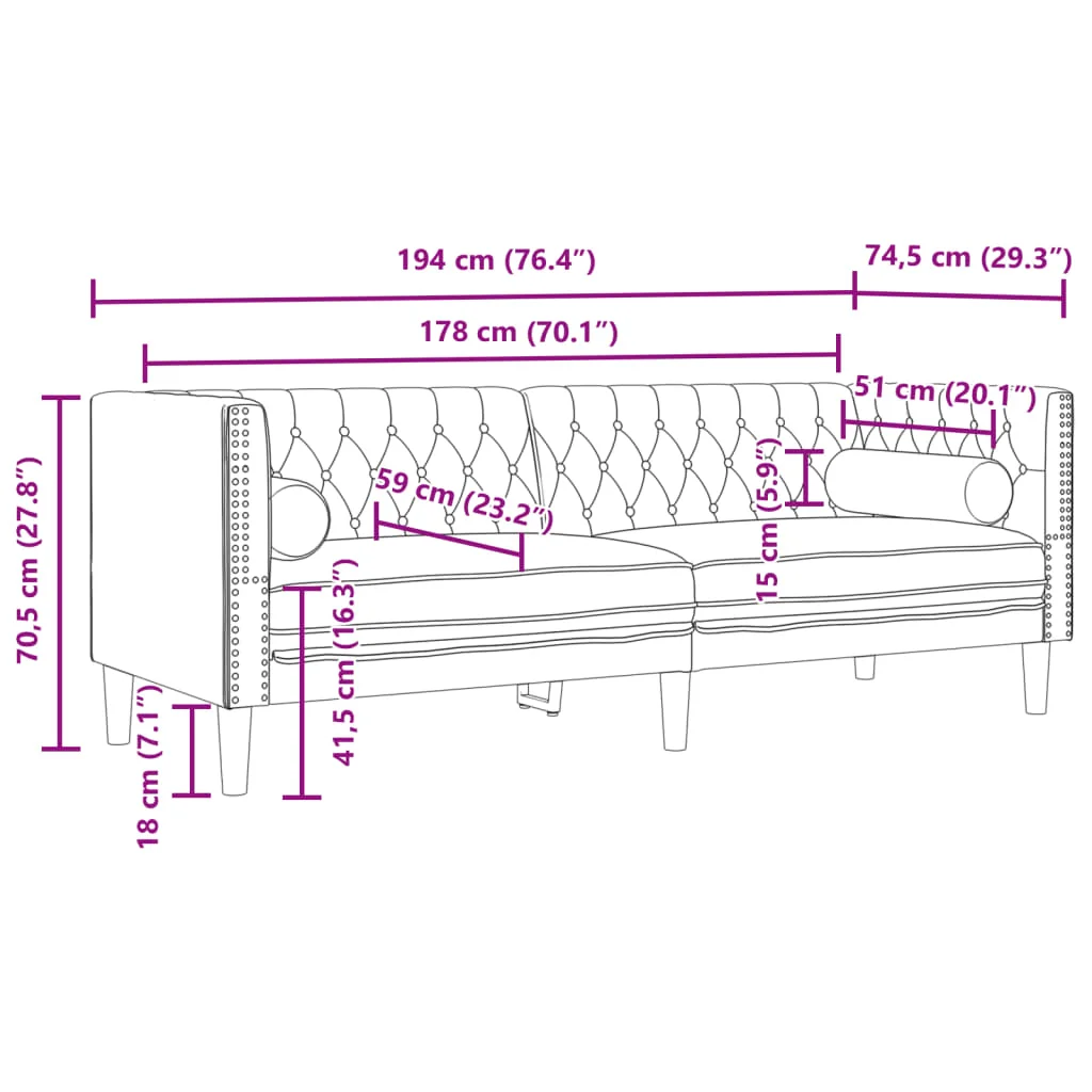 3 részes sötétszürke bársony Chesterfield kanapészett párnákkal