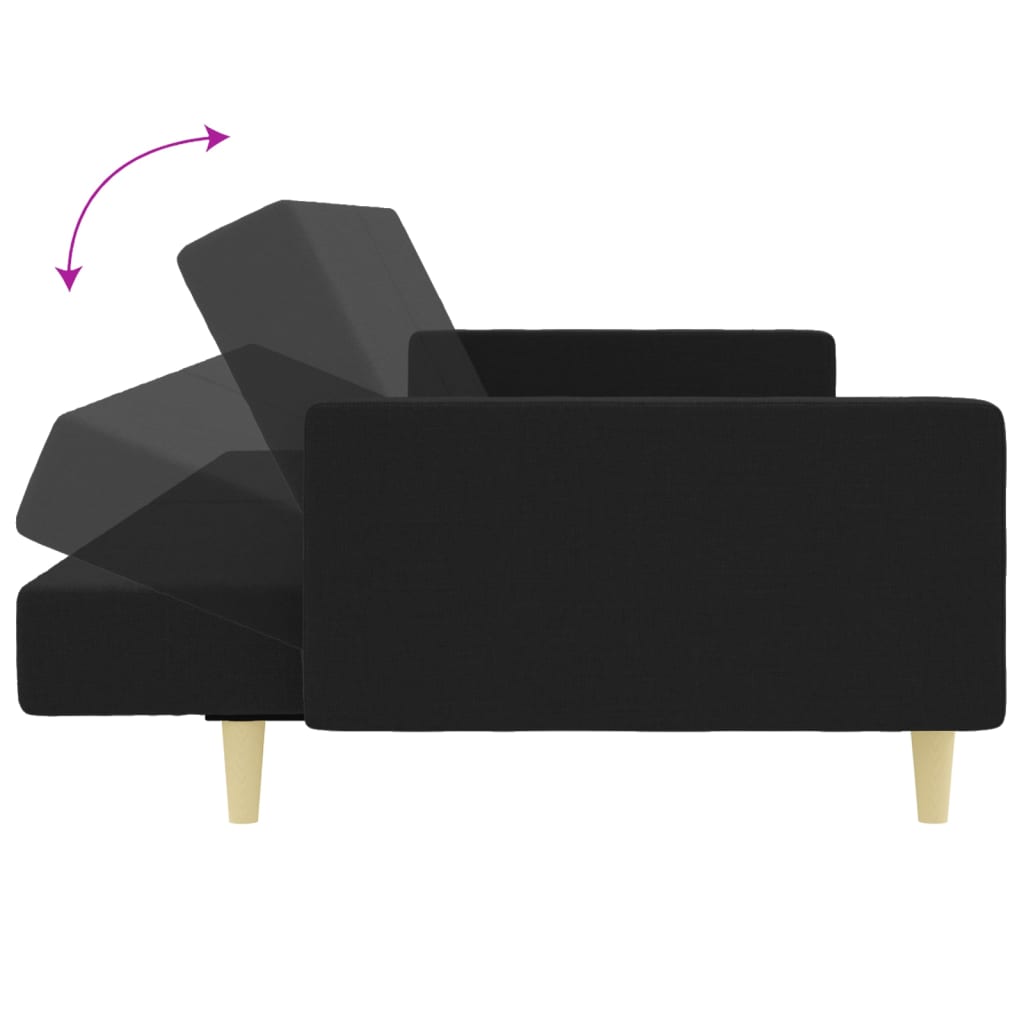 2 személyes fekete szövet kanapéágy lábtartóval
