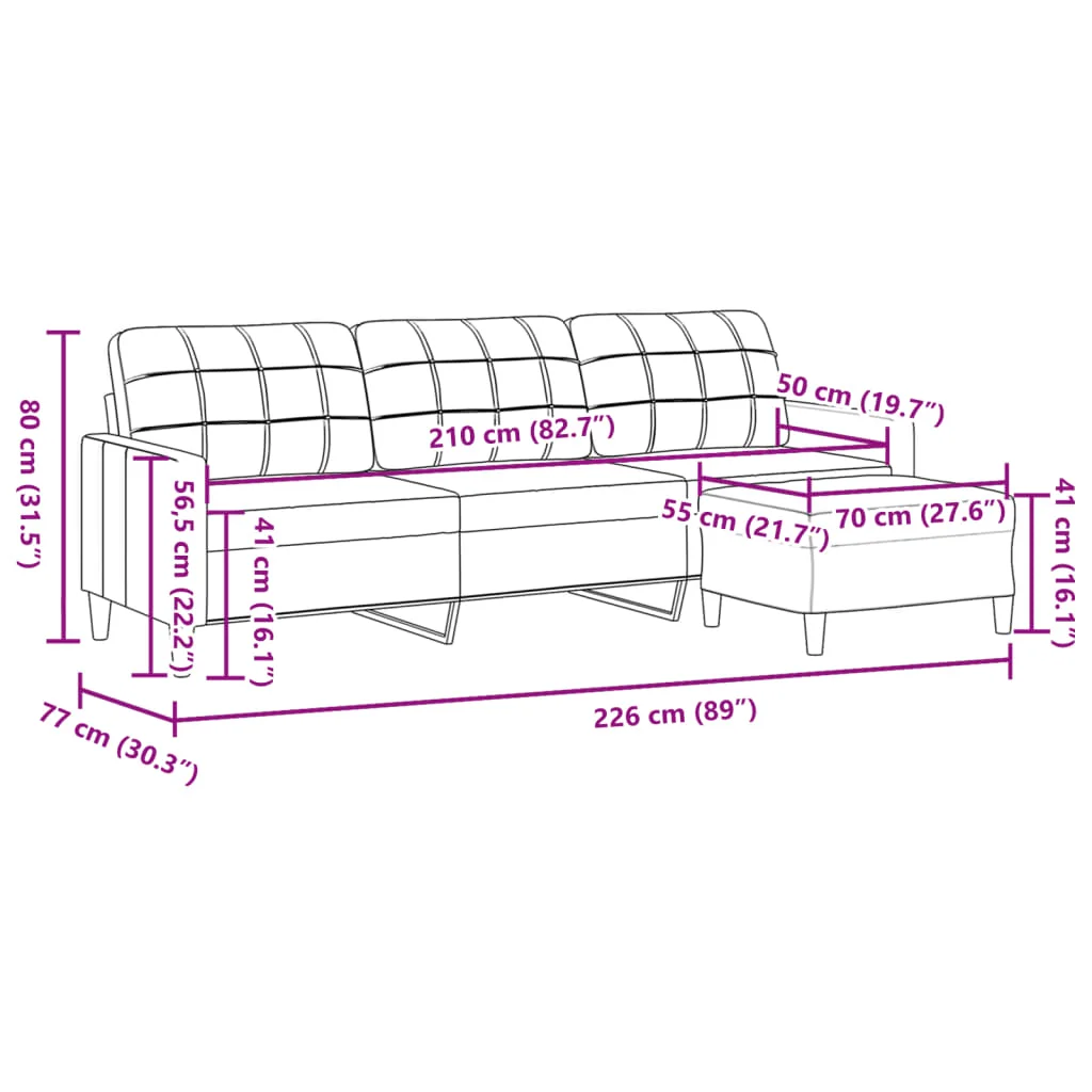 3 személyes sötétszürke szövet kanapé lábtartóval 210 cm