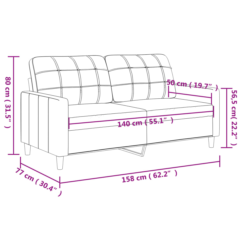 Kétszemélyes világosszürke szövetkanapé 140 cm