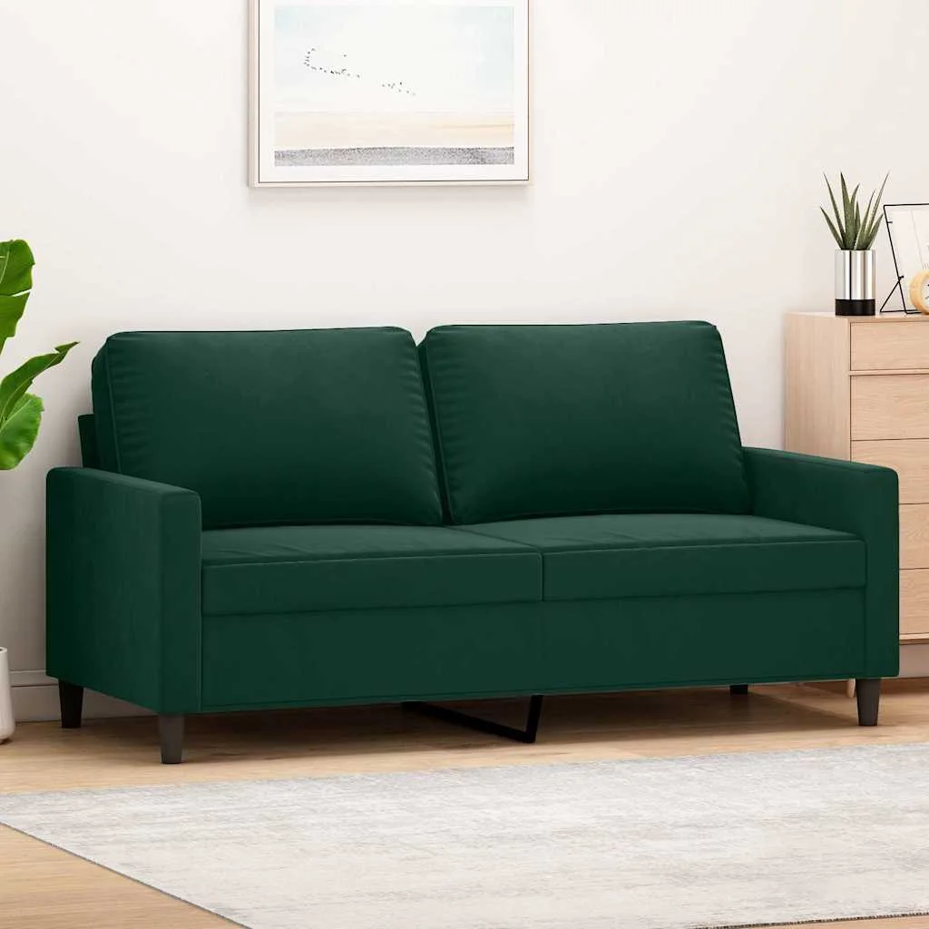 Kétszemélyes sötétzöld bársony kanapé 140 cm