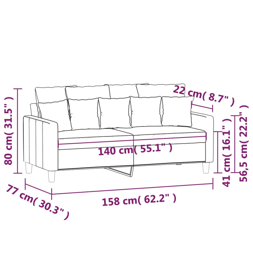 Kétszemélyes fekete bársony kanapé 140 cm