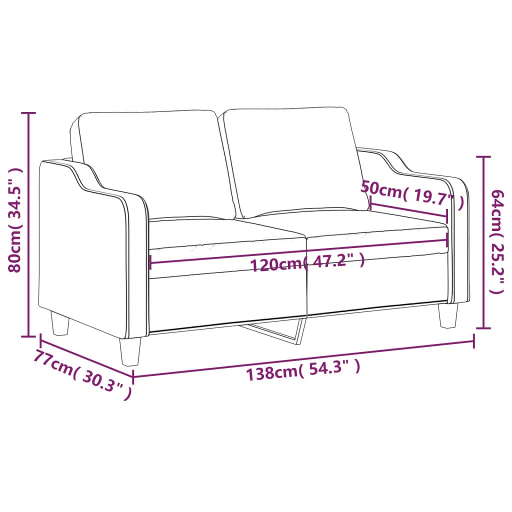 Kétszemélyes tópszínű szövet kanapé 140 cm