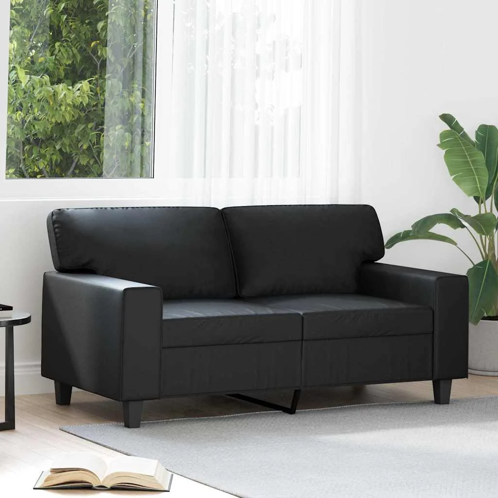 2 személyes fekete műbőr kanapé 120 cm