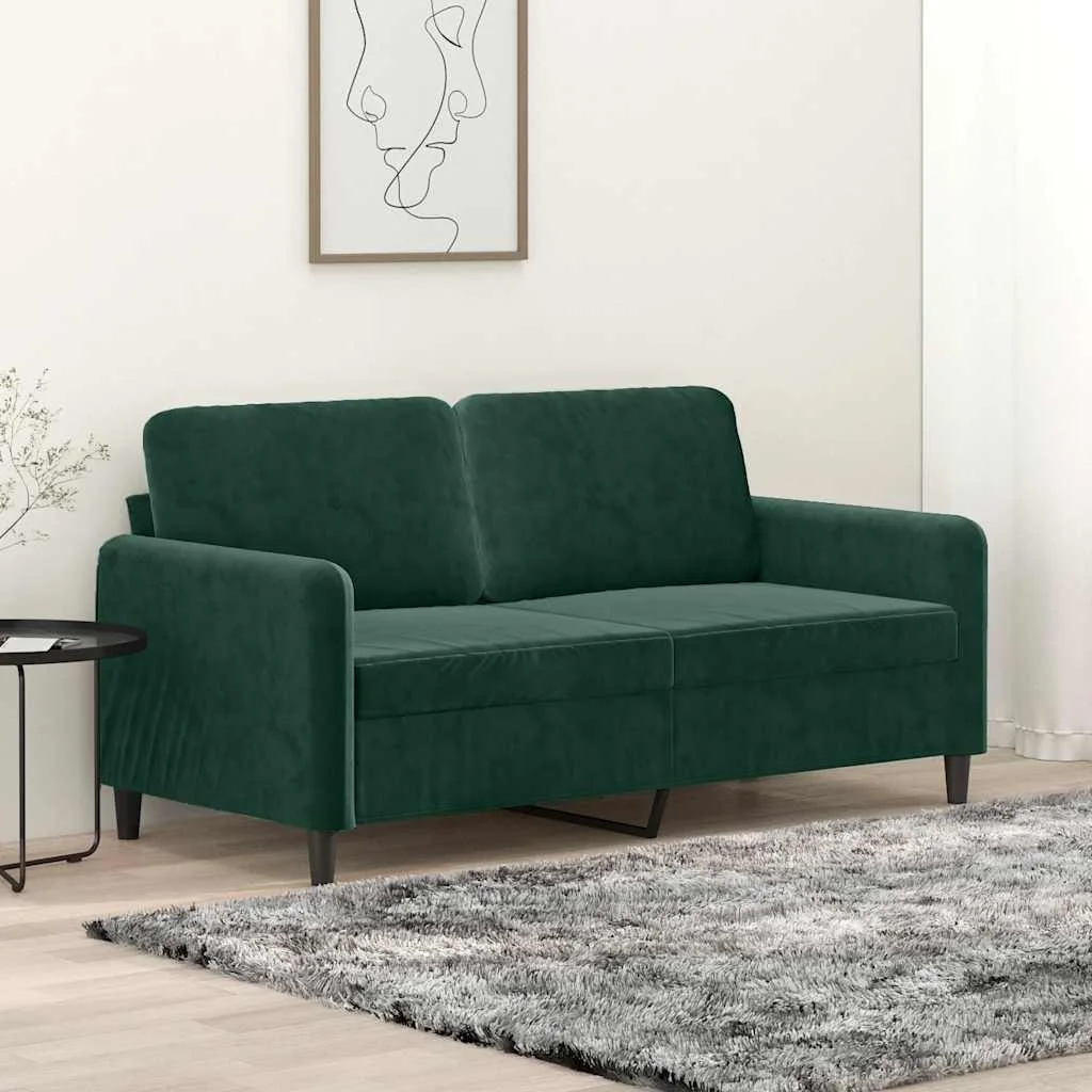 Kétszemélyes sötétzöld bársony kanapé 140 cm