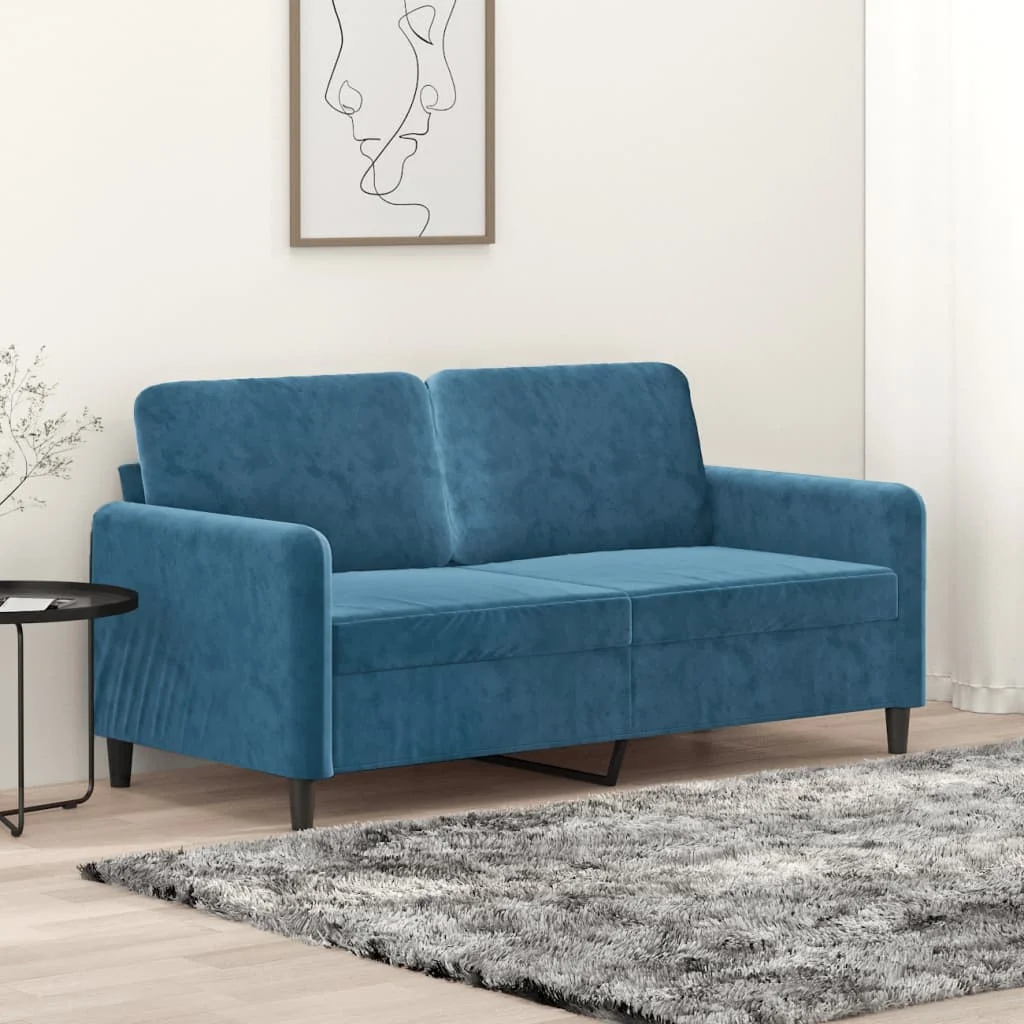 Kétszemélyes kék bársony kanapé 140 cm