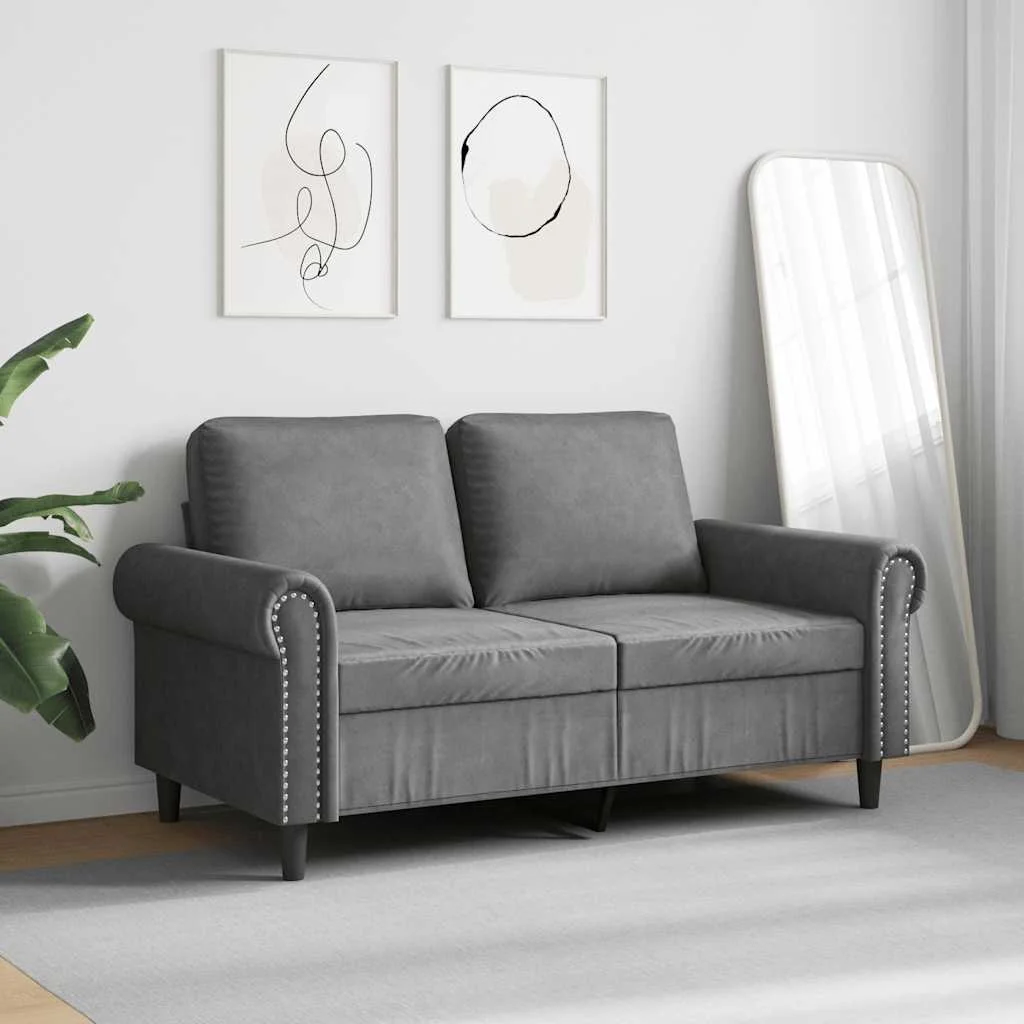 Kétszemélyes sötétszürke bársony kanapé 120 cm