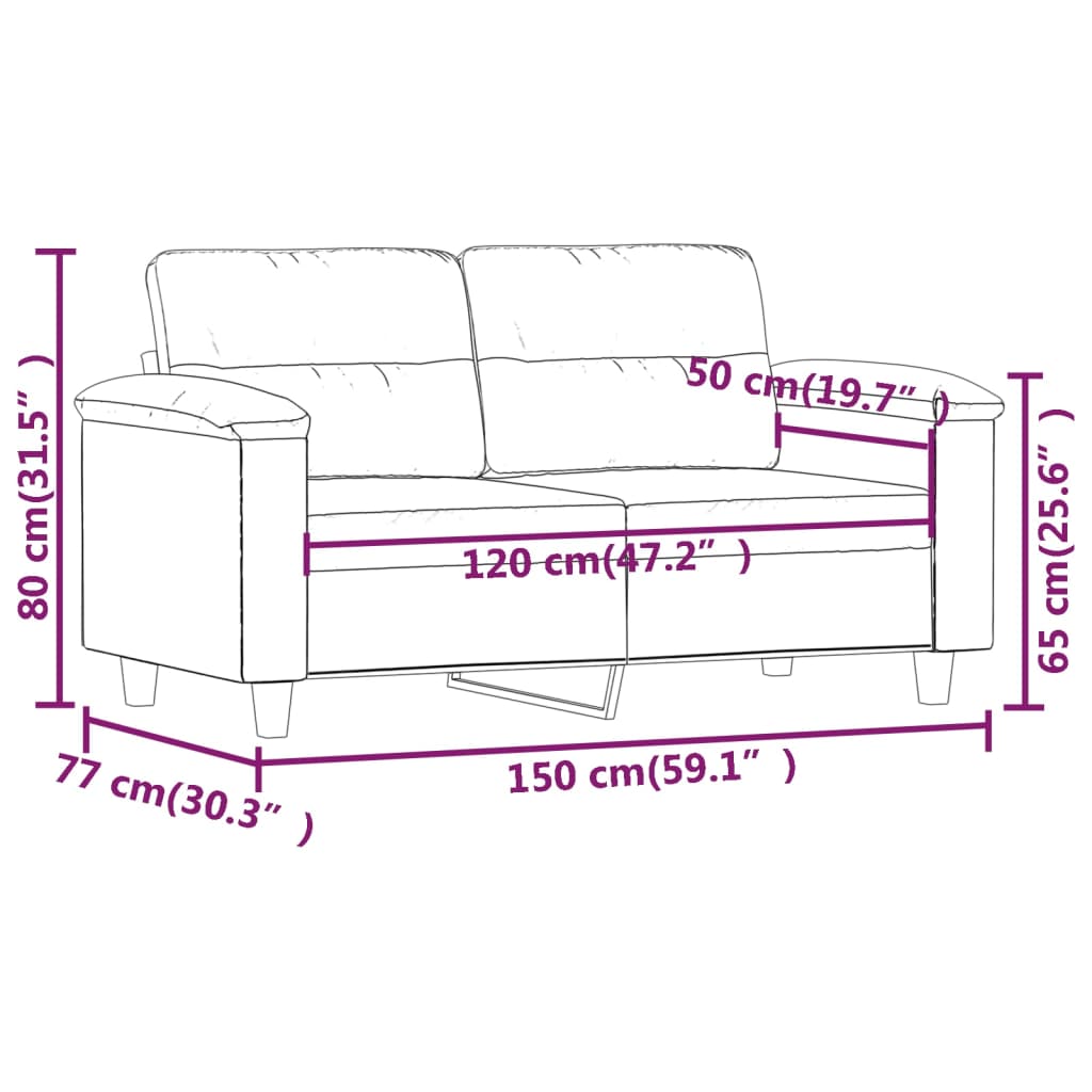 Kétszemélyes fekete mikroszálas szövetkanapé 120 cm