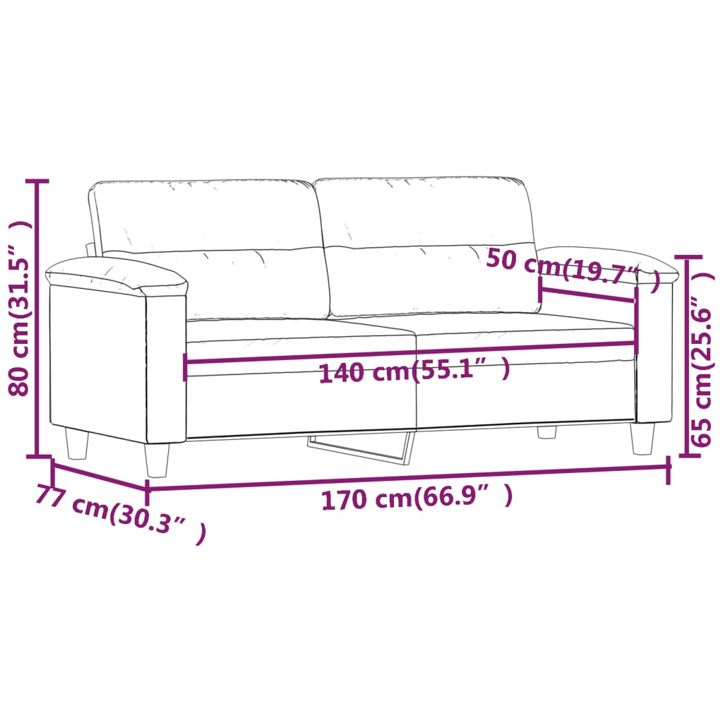 Kétszemélyes világosszürke mikroszálas szövetkanapé 140 cm