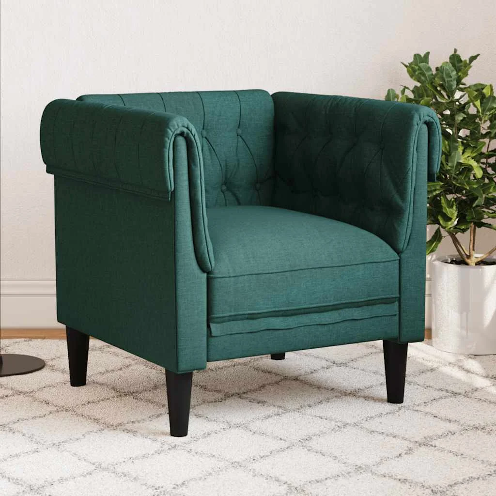 Sötétzöld szövet Chesterfield kanapé