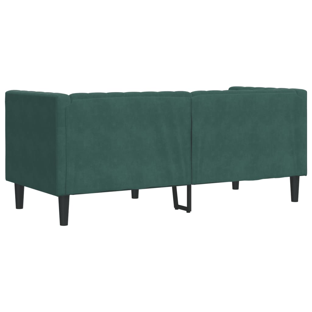 2 személyes sötétzöld bársony hengerpárnás Chesterfield kanapé