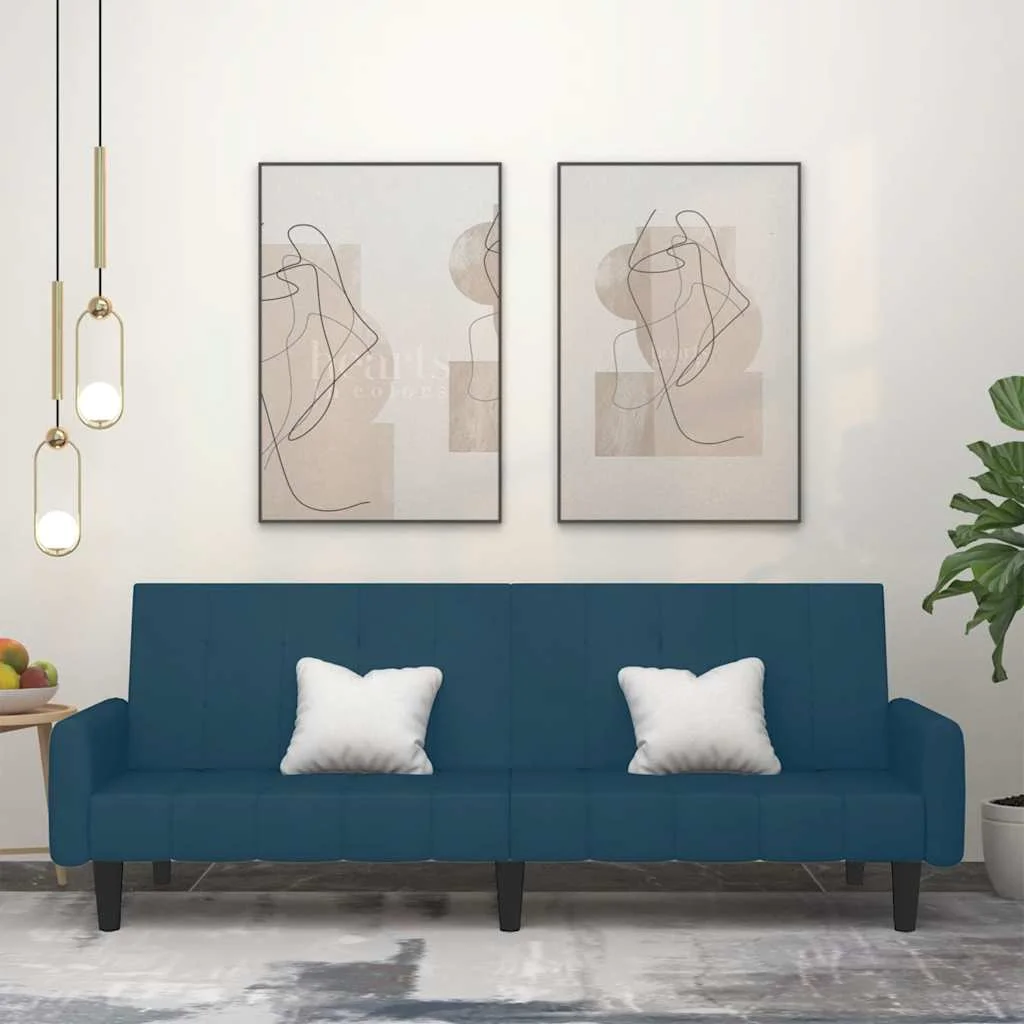 Kétszemélyes kék bársony kanapéágy