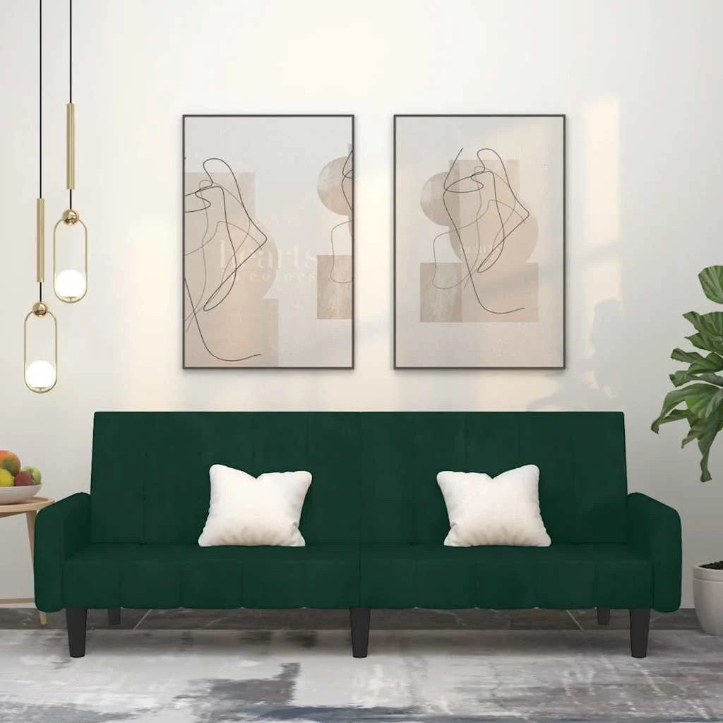 Kétszemélyes sötétzöld bársony kanapéágy