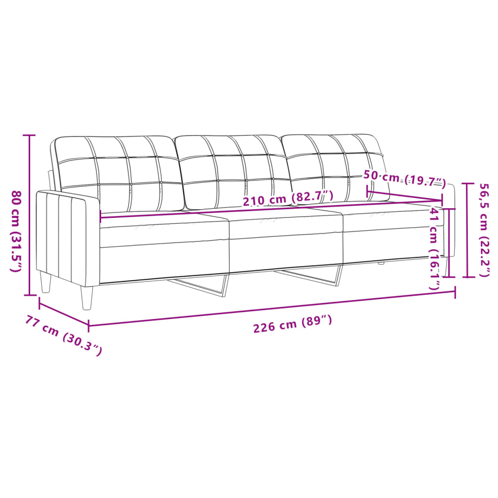 3 személyes sötétszürke szövet kanapé 210 cm