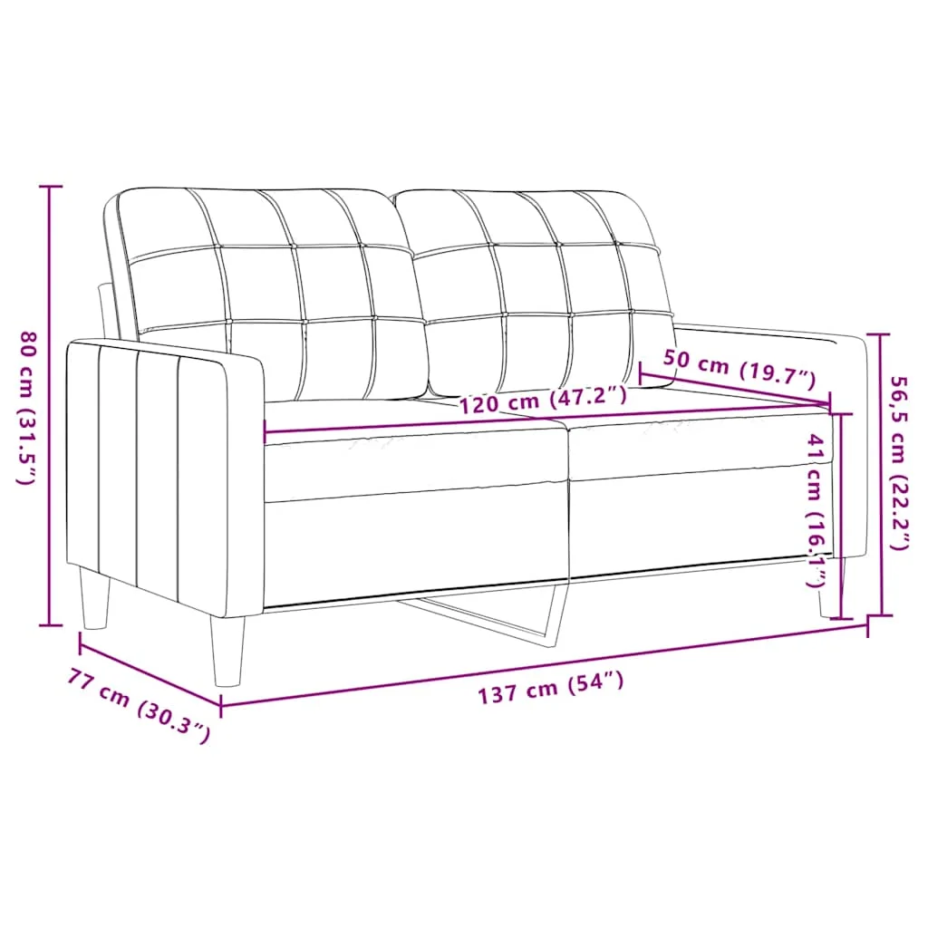 Kétszemélyes krémszínű bársony kanapé 120 cm
