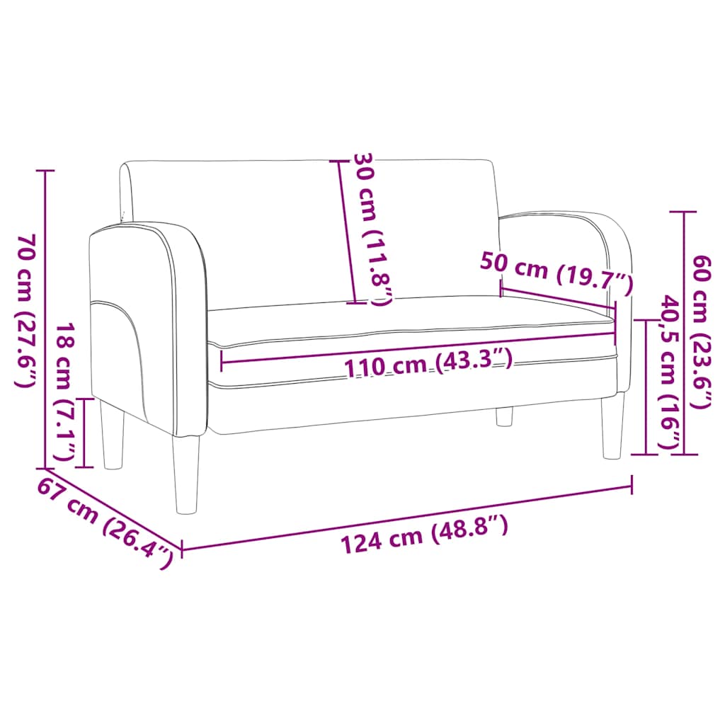 Fekete műbőr loveseat kanapé 110 cm