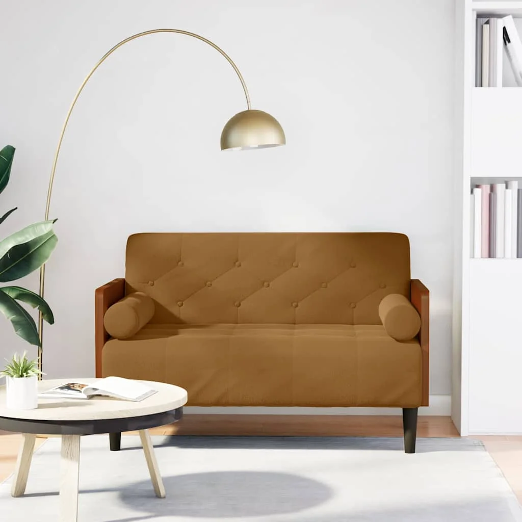 Barna bársony loveseat kanapé párnákkal 110 cm